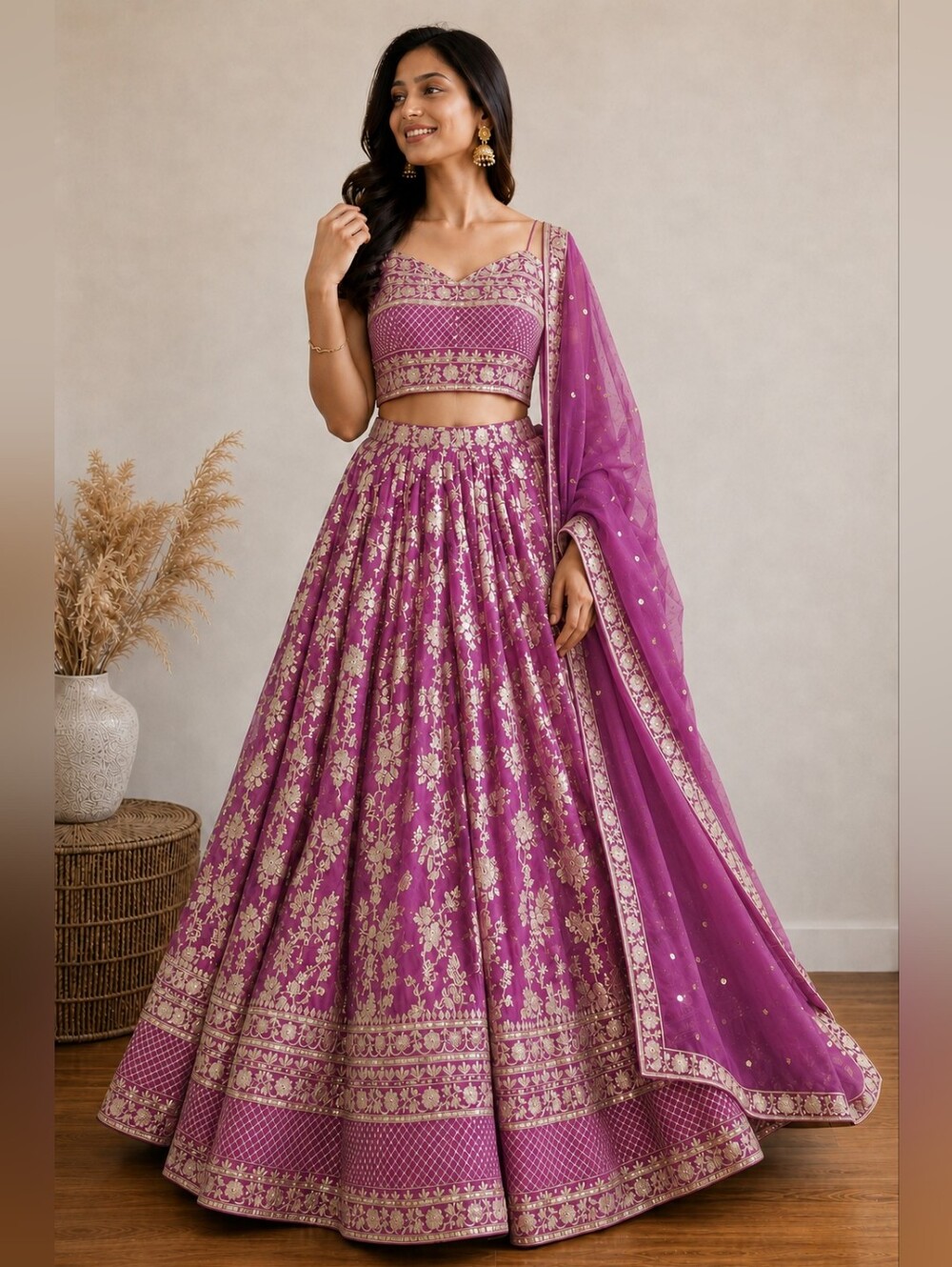 Lavender Dola Silk Jacquard Lehenga Choli Set